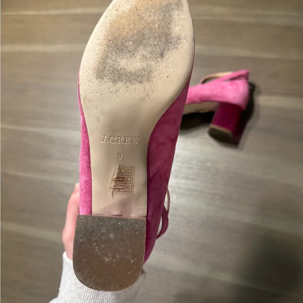Pink Suede Ankle-Strap Block Heel Pumps